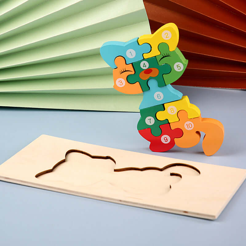 BleuSmart™ Puzzle Animal 3D in Legno (Apprendimento Cifre e Forme)