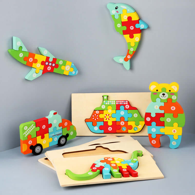 BleuSmart™ Puzzle Animal 3D in Legno (Apprendimento Cifre e Forme)