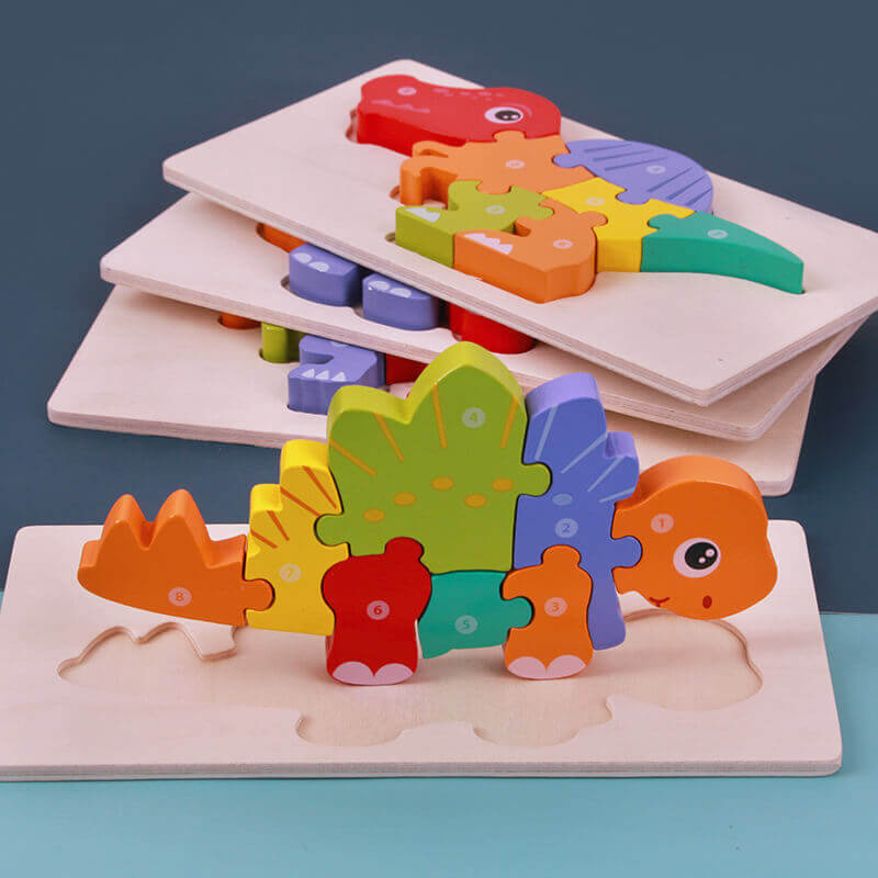 Ensemble de Puzzle 3D en Bois Dinosaure (6 Pièces Montessori Jouet STEM)