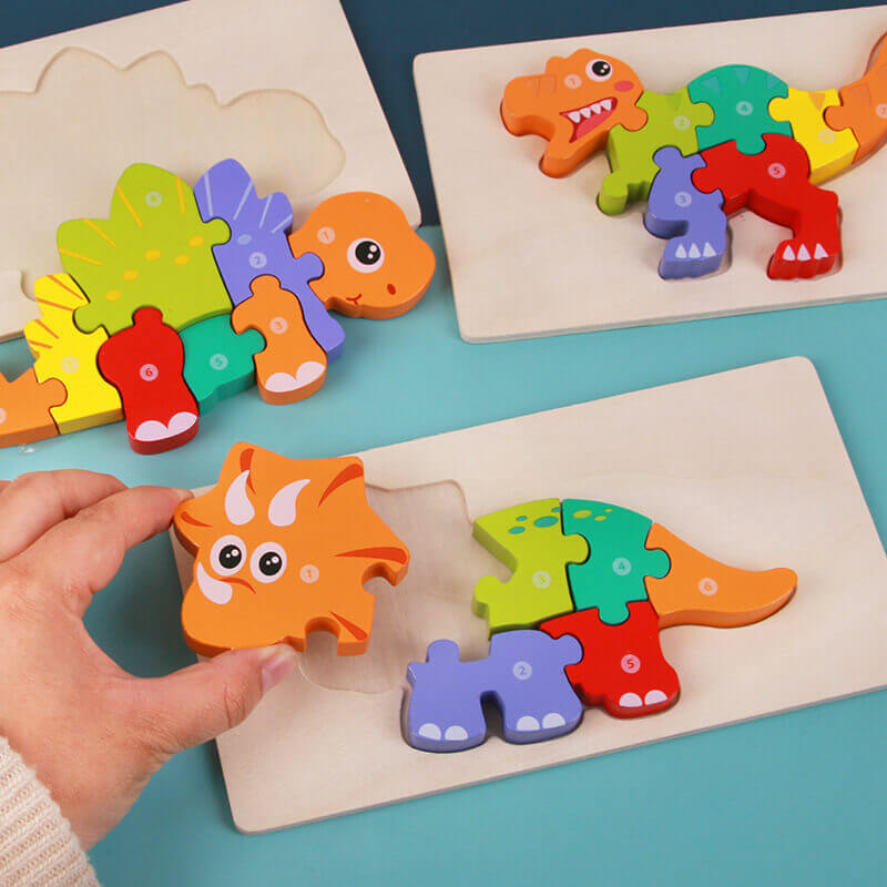 Ensemble de Puzzle 3D en Bois Dinosaure (6 Pièces Montessori Jouet STEM)