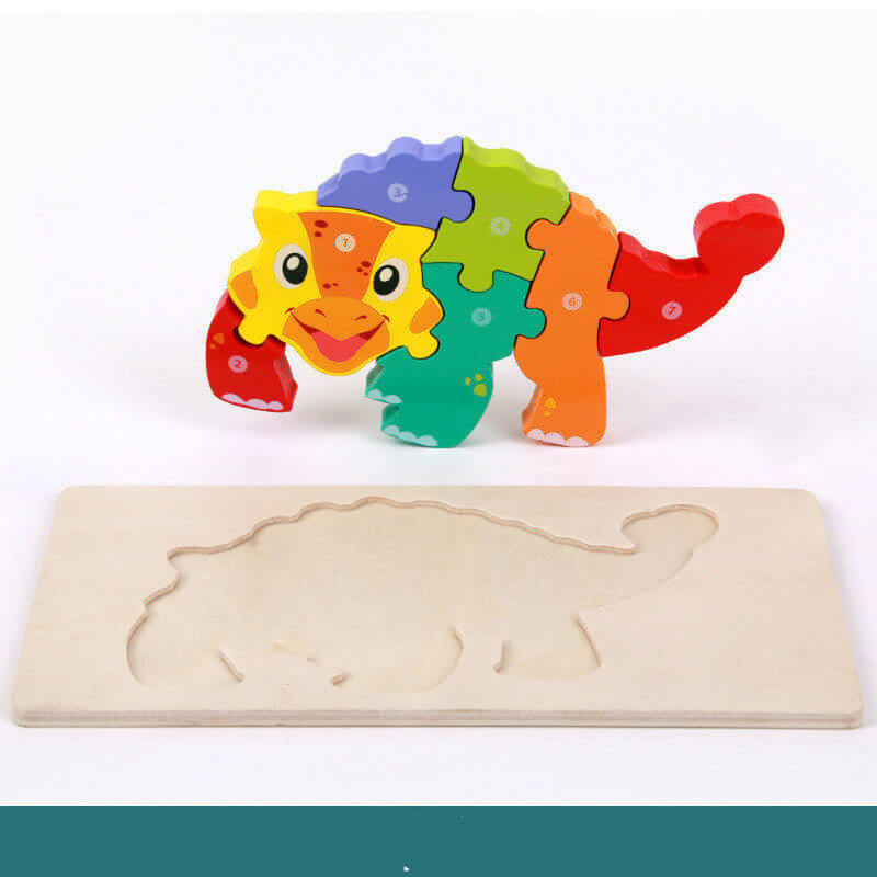 Ensemble de Puzzle 3D en Bois Dinosaure (6 Pièces Montessori Jouet STEM)