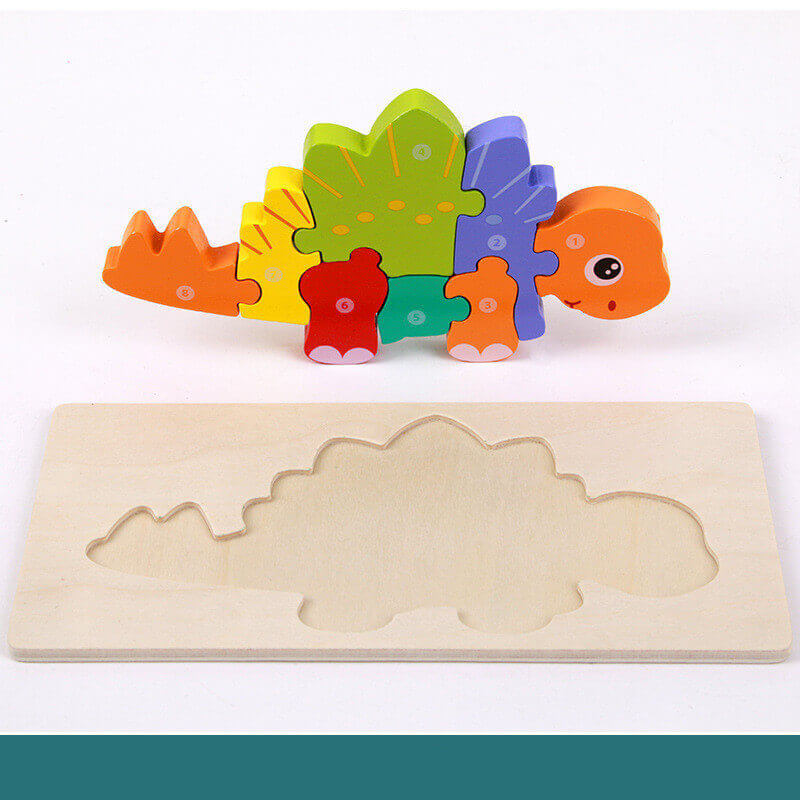 Ensemble de Puzzle 3D en Bois Dinosaure (6 Pièces Montessori Jouet STEM)