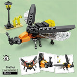 Modèle lego moc insectes forêt luciole noir orange transparent avec ailes et pattes articulées détaillé