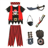 Ensemble accèssoires costume de pirate pour enfants avec tenue capitaine pirate rouge et noir et éléments identité pirate