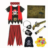 Accessoires costume de pirate rouge et noir avec design tête de mort pour enfant capitaine pirate original