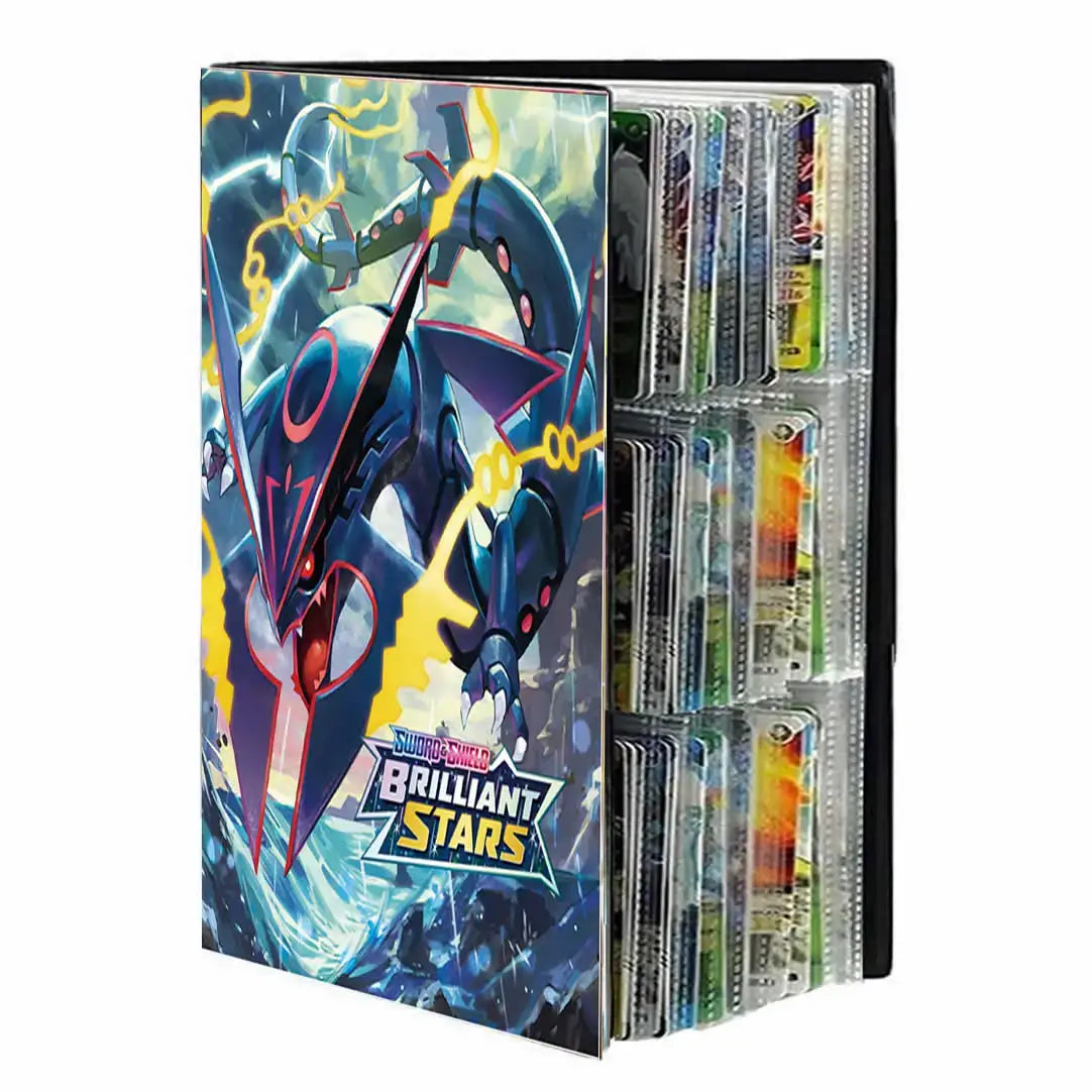 Album pour cartes pokémon noir et bleu avec pochette transparente montrant zekrom de sword & shield brillant stars