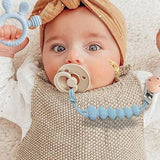 Teething ring and pacifier clip - Blue Grey Green