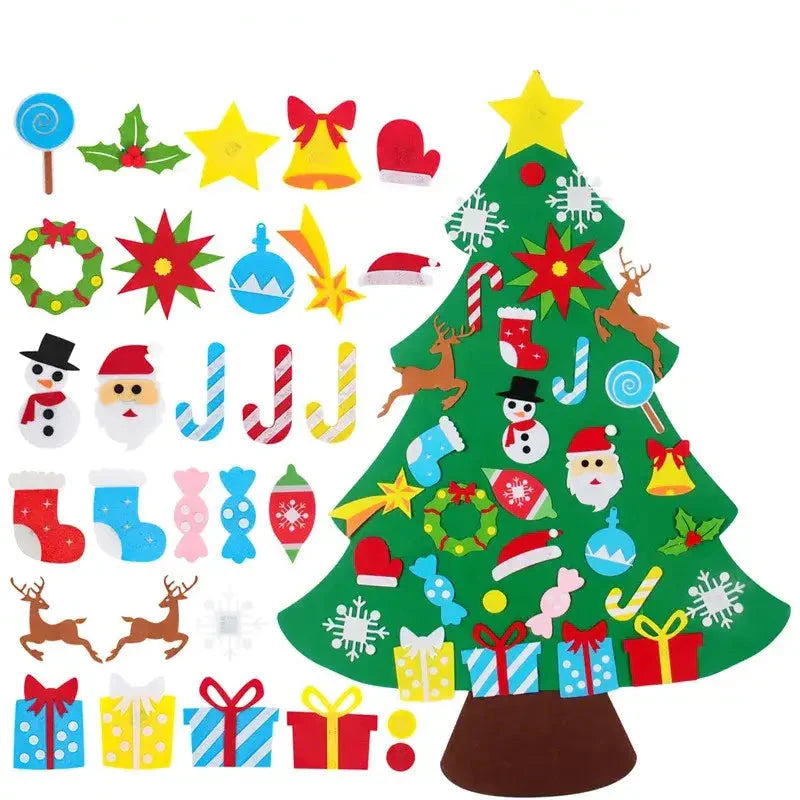 Arbre de noël en feutre vert avec décoration murale colorée pour un noël traditionnel convivial et ludique