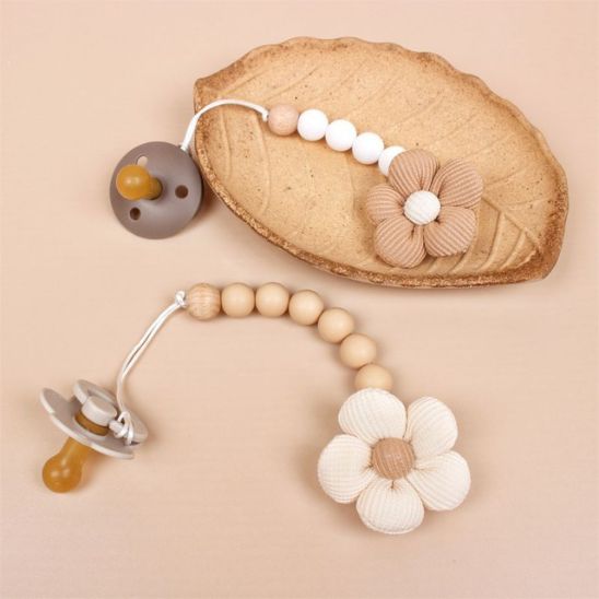 Silicone bead pacifier clip in beige - Esther Baby