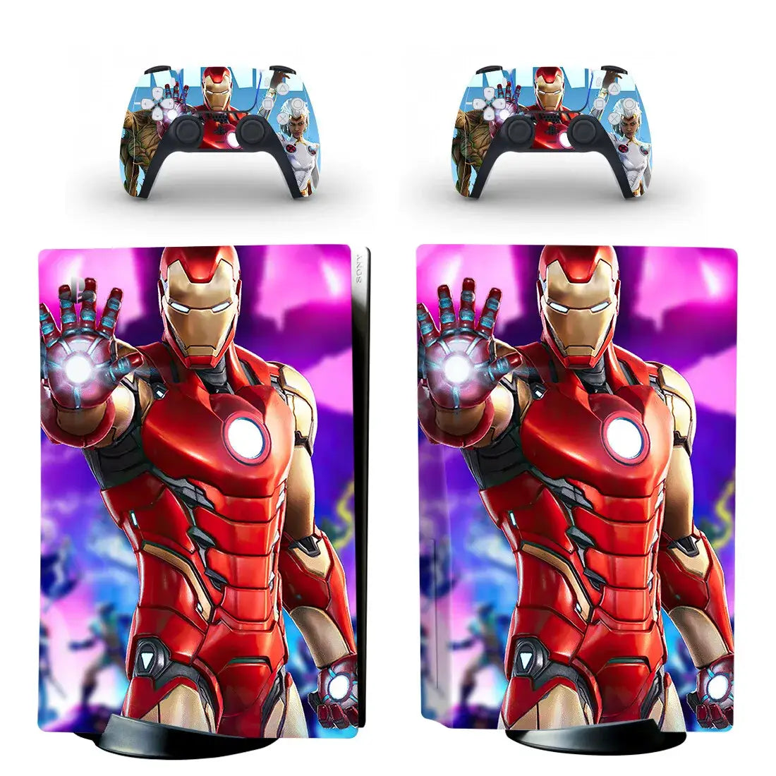 Autocollant ps5 fat disque iron man avec skins rouges et or armure rouge pour console et manette playstation 5