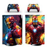 Autocollant ps5 fat with vibrant red and gold iron man armure rouge design featuring glowing eyes for disque iron man edition