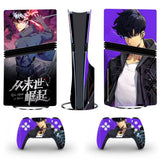 Autocollant ps5 pro noir et violet avec design anime solo leveling rise from the ruins pour console et manettes playstation 5