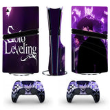 Autocollant ps5 pro solo leveling violet et noir avec artwork anime pour console et manettes playstation 5 pro disc