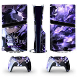 Console playstation 5 pro disc avec autocollant ps5 pro solo leveling arise violet et noir et manettes dualsense décorées anime