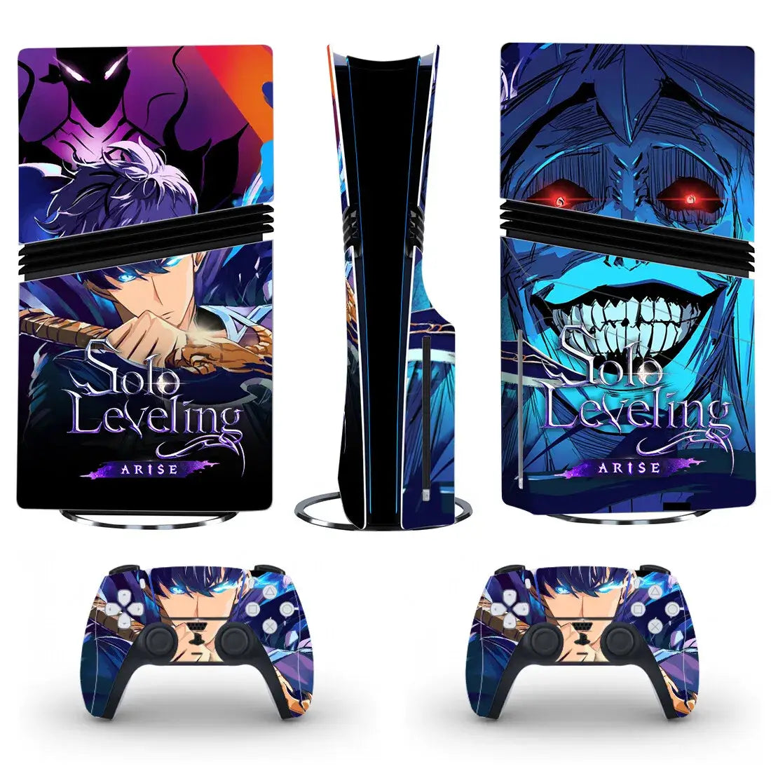 Autocollant ps5 pro solo leveling arise bleu et violet avec decalcomanies anime pour console et manettes playstation 5
