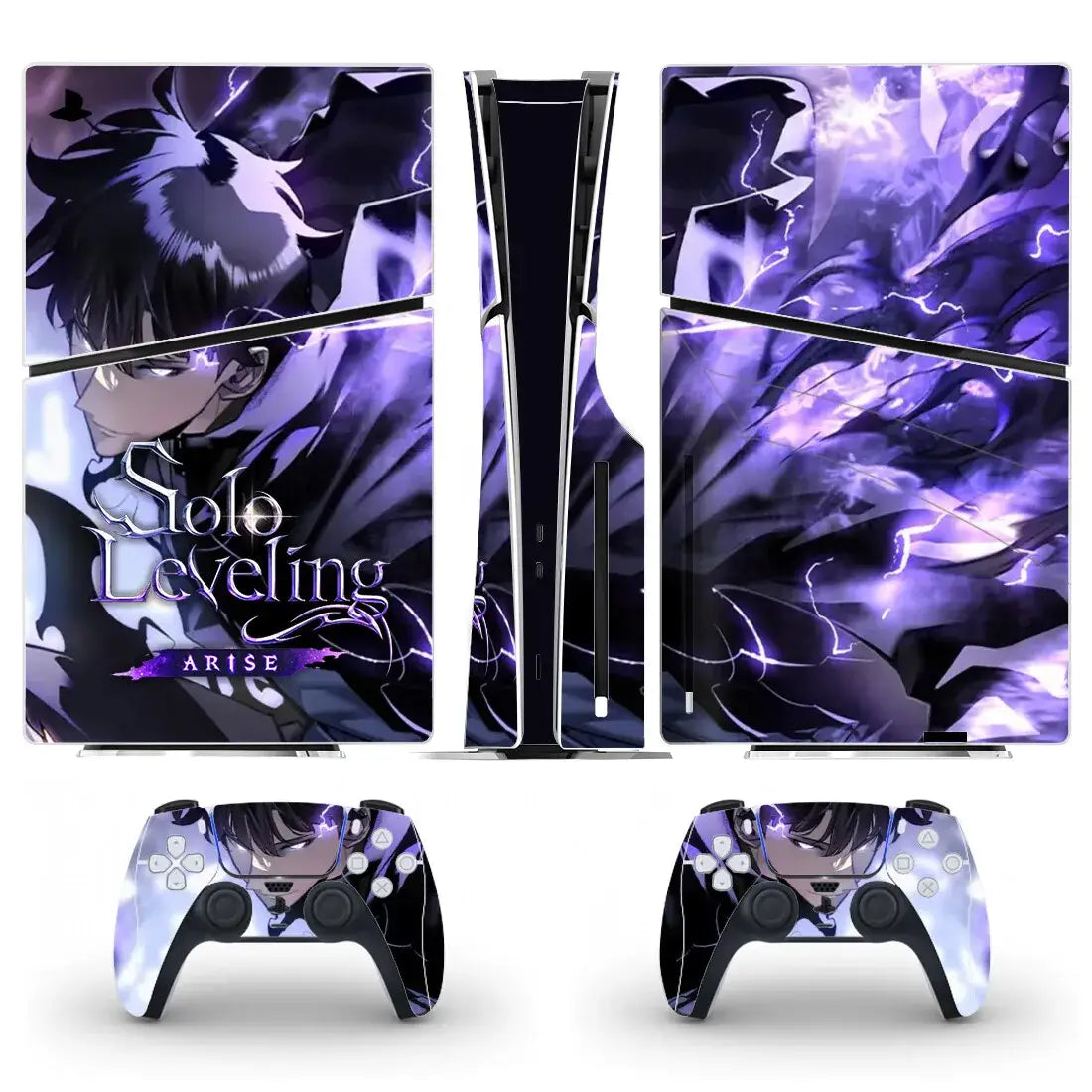 Autocollant ps5 slim disc solo leveling avec consoles et manettes rouge et noir thème anime solo leveling arise