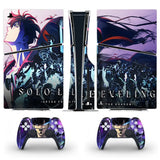 Autocollant ps5 slim purple et noir avec artwork solo leveling pour console ps5 et manettes assorties