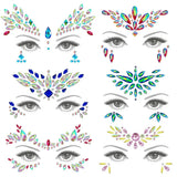 Autocollants visage pierres précieuses iridescents en cristaux scintillants multicolores et formes variées pour maquillage festif