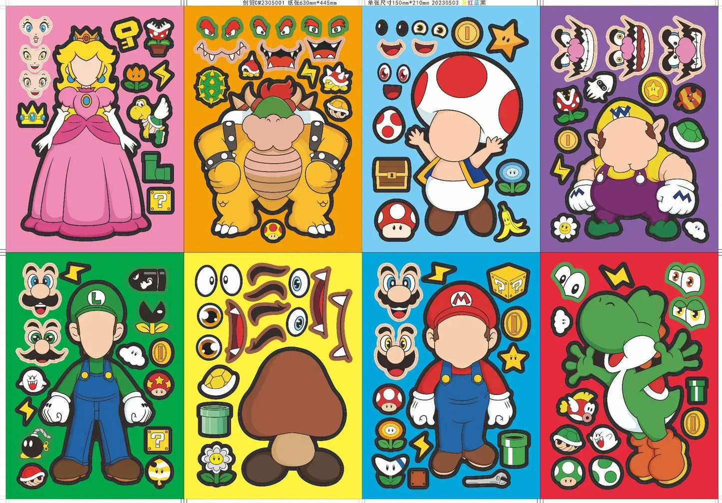 Autocollants sticker super mario bros en vinyle coloré avec designs officiels super mario pour décoration enfantine