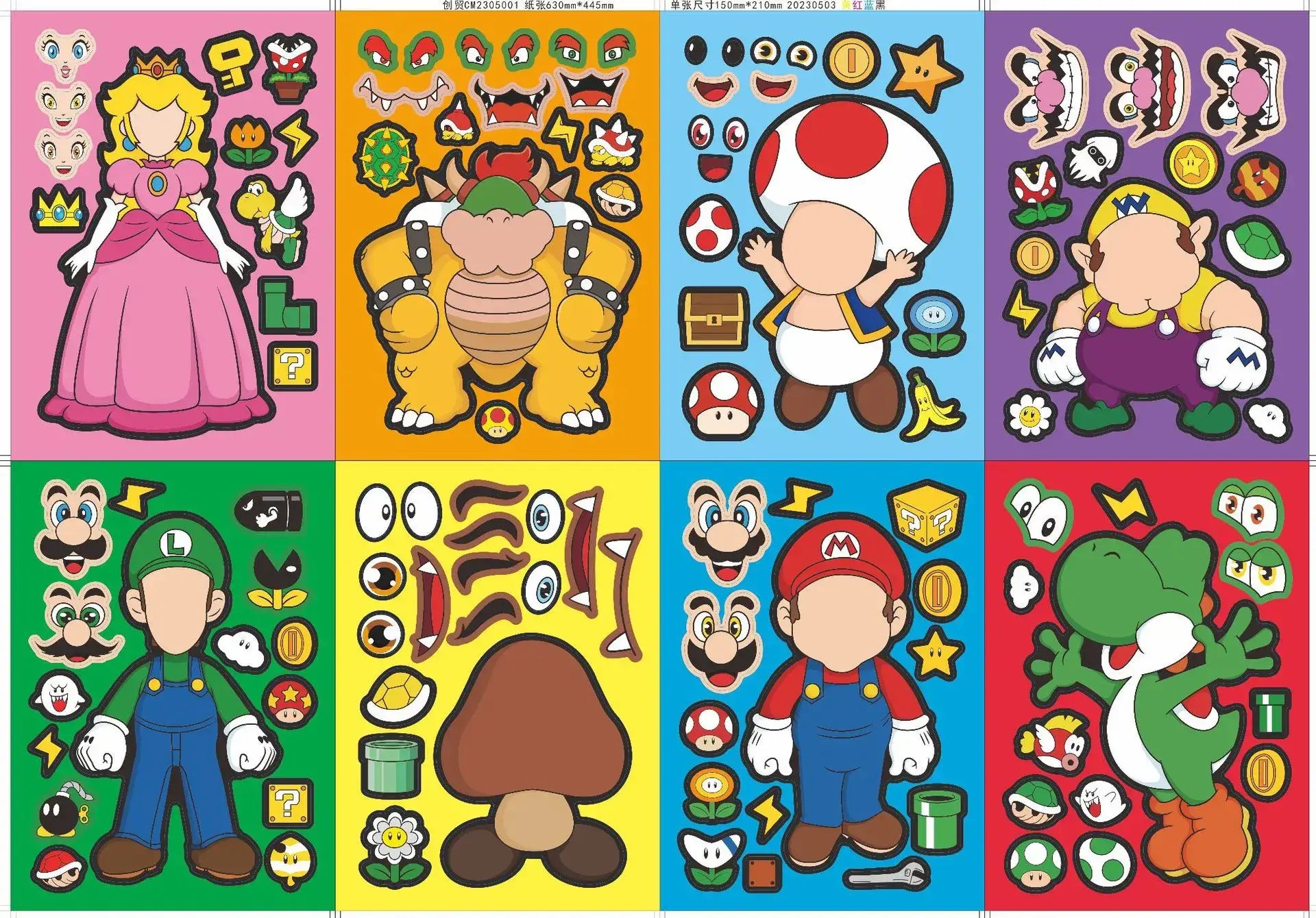 Autocollants sticker super mario bros en vinyle coloré avec designs officiels super mario pour décoration enfantine