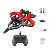 Avion de chasse télécommandé rouge et noir en mousse epp avec design étoilé et fonction arrêt d’urgence intégré