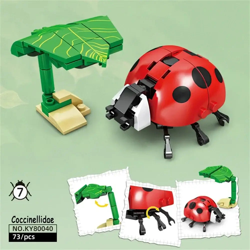 Lego moc insectes insectes forêt bloc construction coccinelle rouge noir avec accessoire arbre feuillu vert