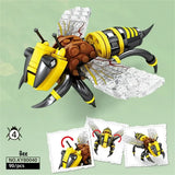 Lego moc insectes forêt abeille robotique jaune et noir en briques plastique avec ailes transparentes