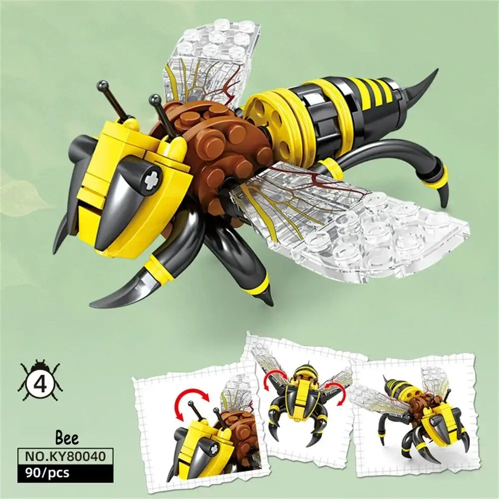 Lego moc insectes forêt abeille robotique jaune et noir en briques plastique avec ailes transparentes