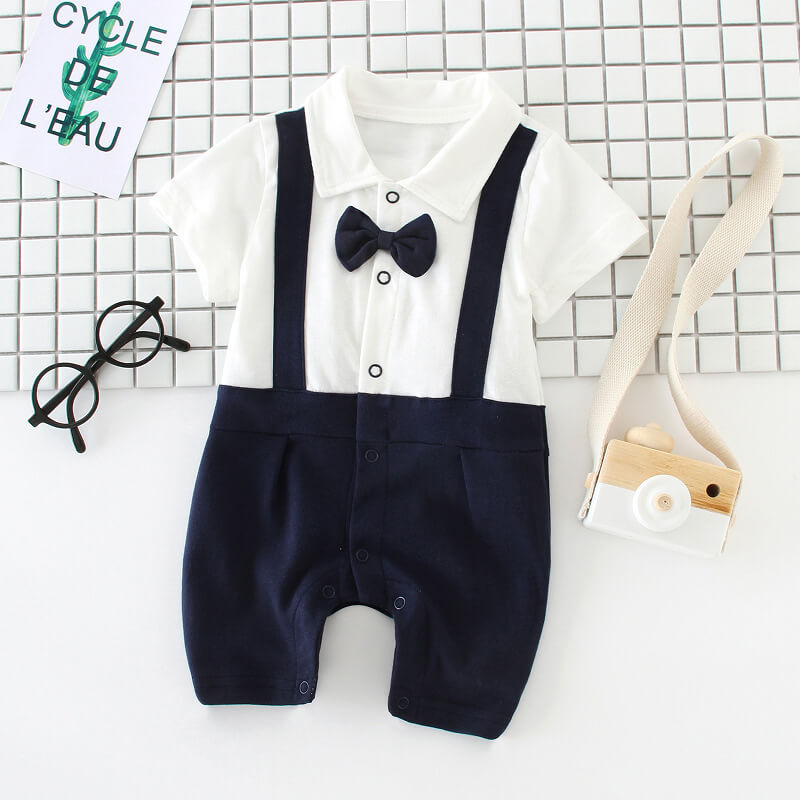 Barboteuse Gentleman Classique avec Nœud Papillon Bébé (100% Coton Léger)