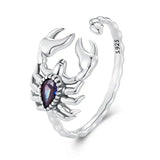 Bague argent 925 scorpion avec diamant scintillant violet facetté bijou unique et bague ajustable élégante