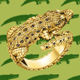 Gold-Plated Crocodile Silver Ring