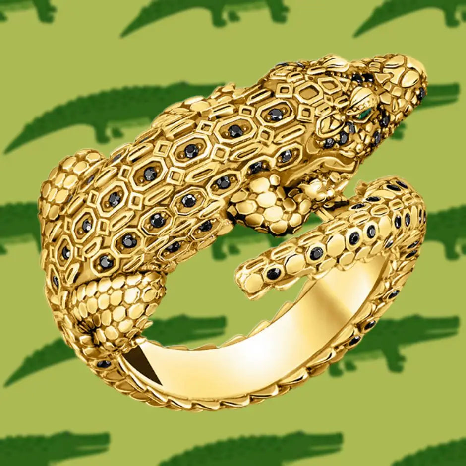 Gold-Plated Crocodile Silver Ring