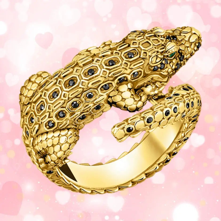 Gold-Plated Crocodile Silver Ring
