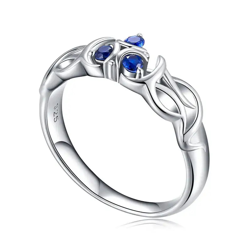 Bague argent zelda totk avec trois saphirs zora bleu sur un anneau 925 argent orné et délicat