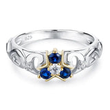 Bague zelda totk en argent deux tons argent et or avec design étoile et zora sapphire bleu profond totk zora sapphire