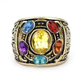 Bague du pouvoir thanos gemmes de l’infini en métal doré avec six pierres précieuses colorées facettées