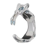 Bague pokémon baojian chien-pao en argent en forme de chat avec yeux et griffes en pierre bleue, pokémon légendaire