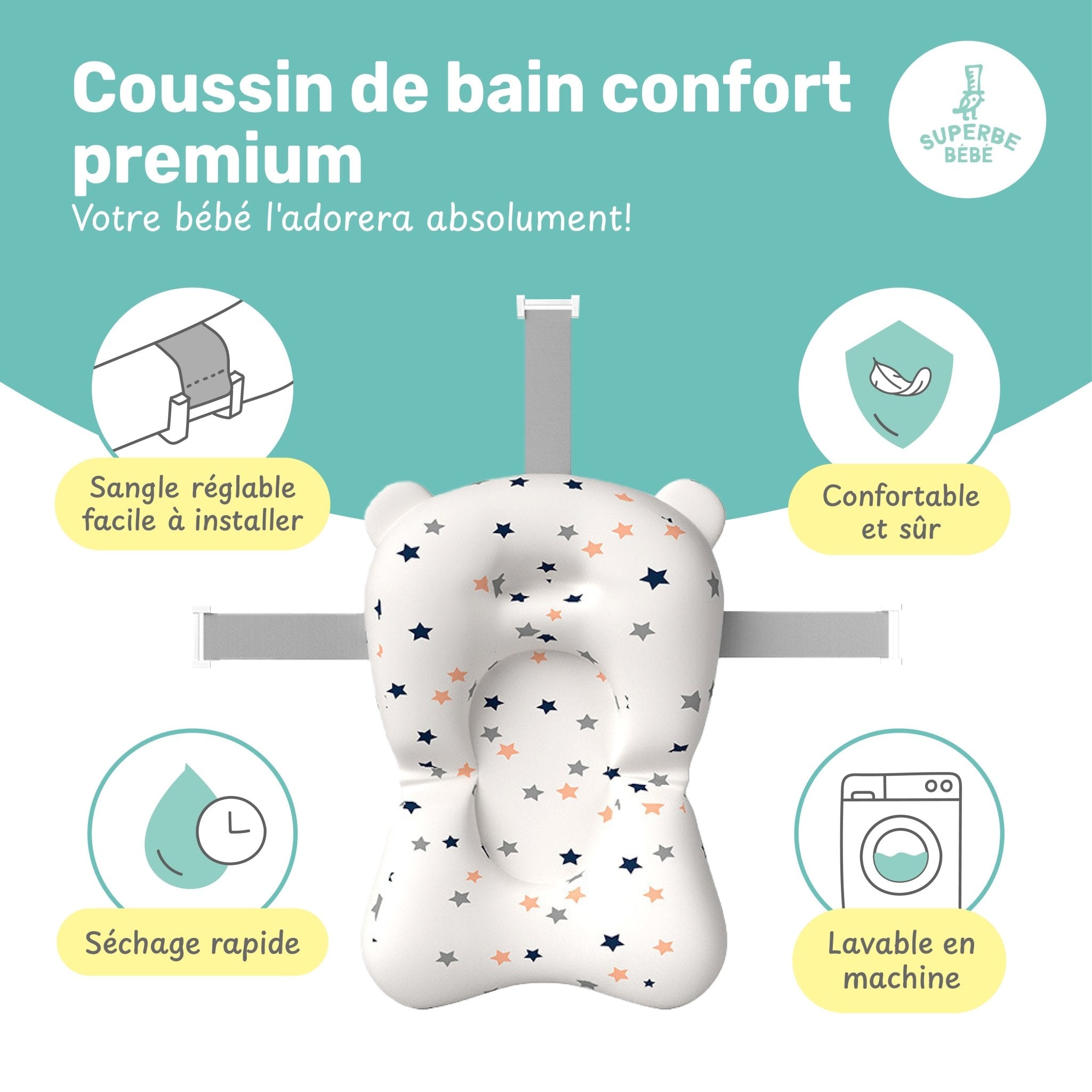 Baignoire bébé pliable compacte BEAR – Coussin & thermomètre inclus