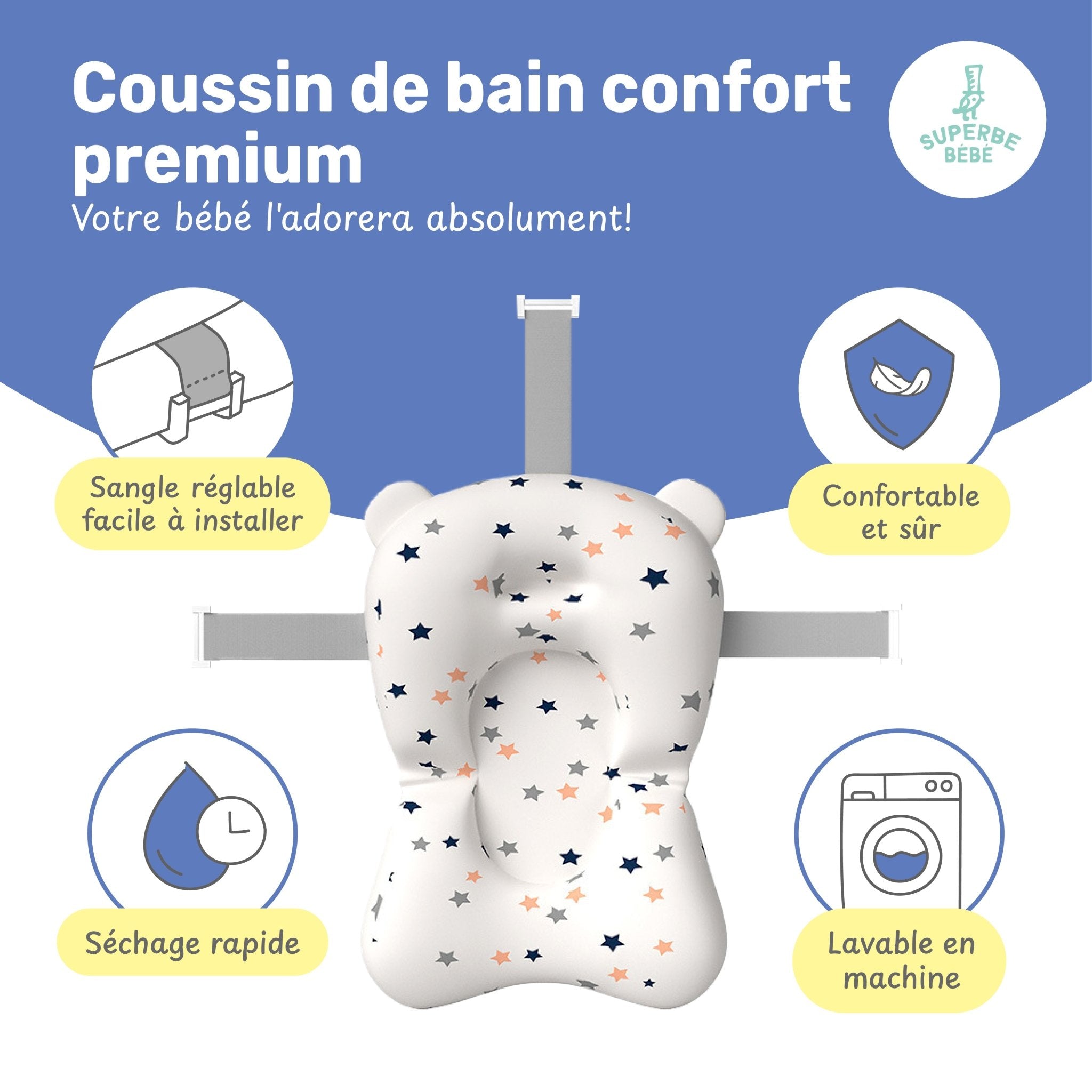 Baignoire bébé pliable compacte BEAR – Coussin & thermomètre inclus