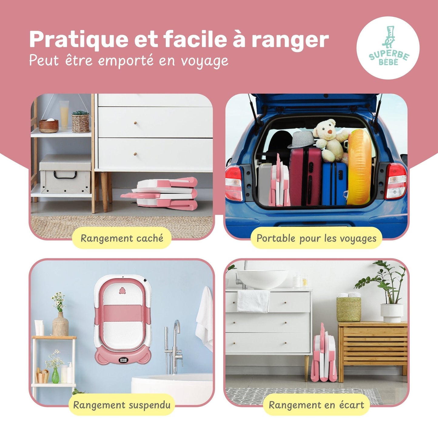 Baignoire bébé pliable compacte BEAR – Coussin & thermomètre inclus