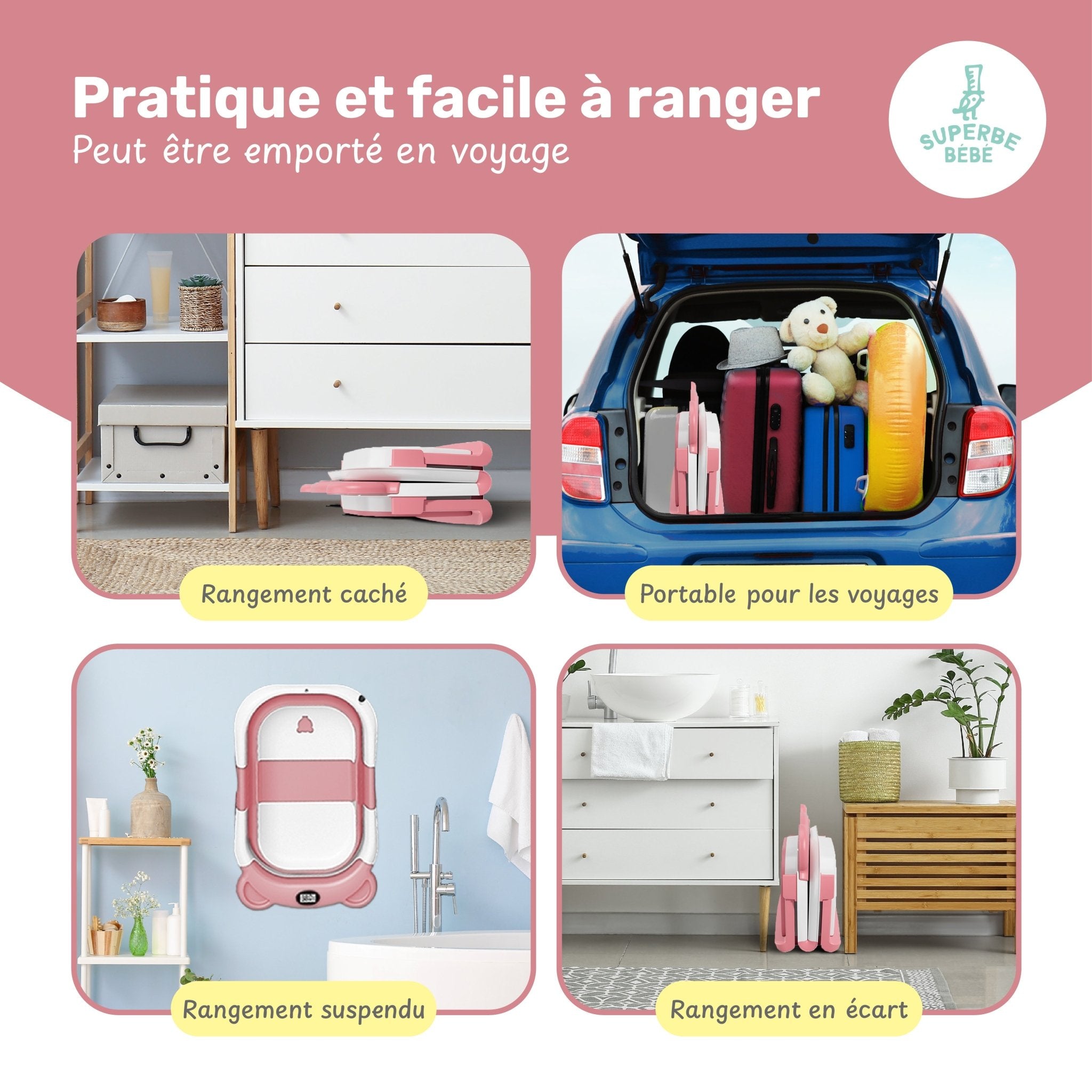 Baignoire bébé pliable compacte BEAR – Coussin & thermomètre inclus