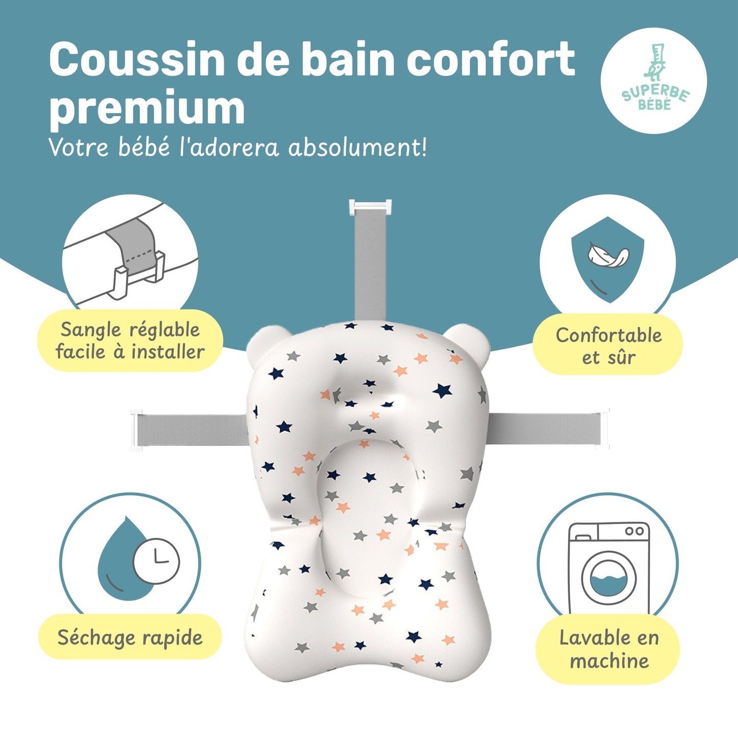 Baignoire bébé pliable compacte BEAR – Coussin & thermomètre inclus