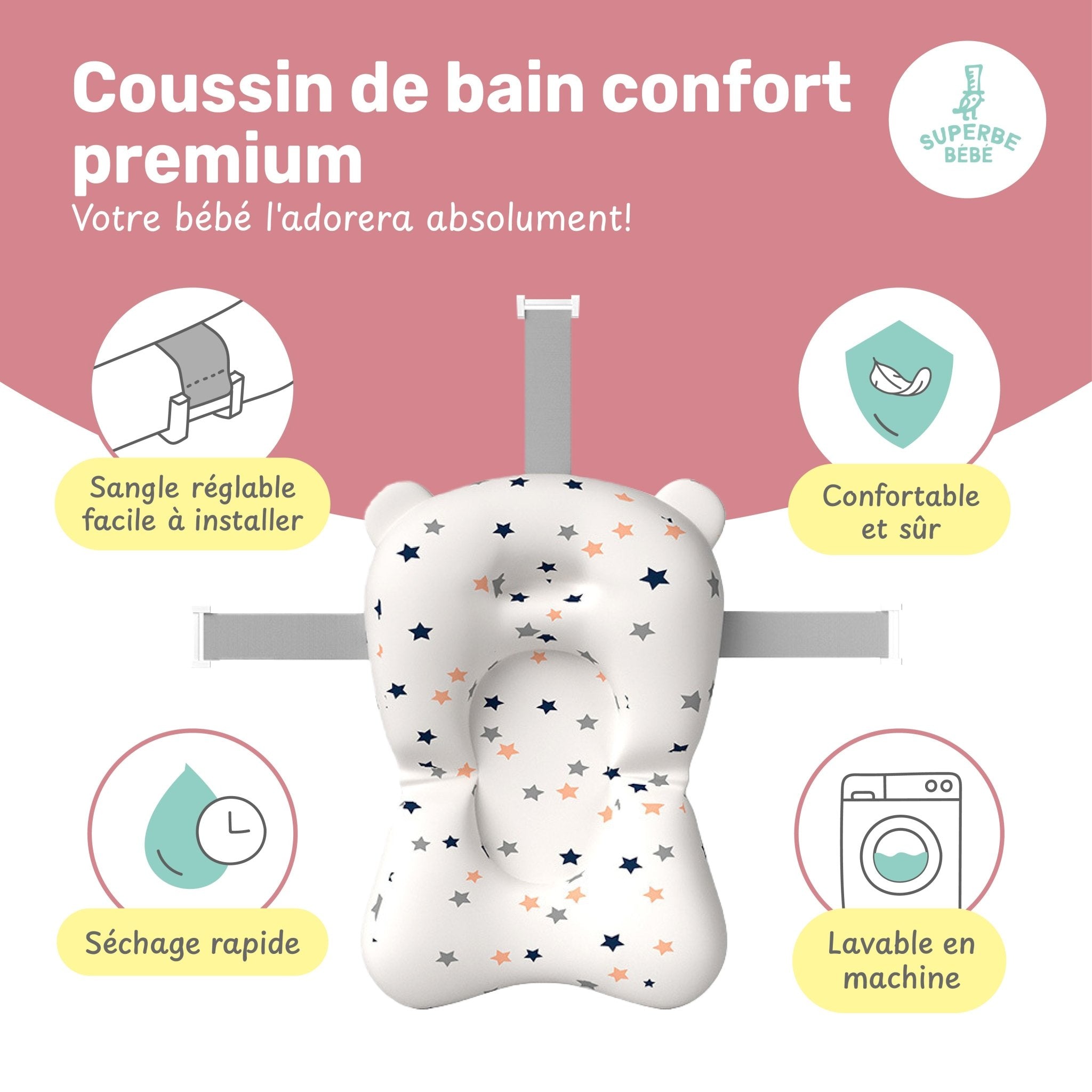 Baignoire bébé pliable compacte BEAR – Coussin & thermomètre inclus