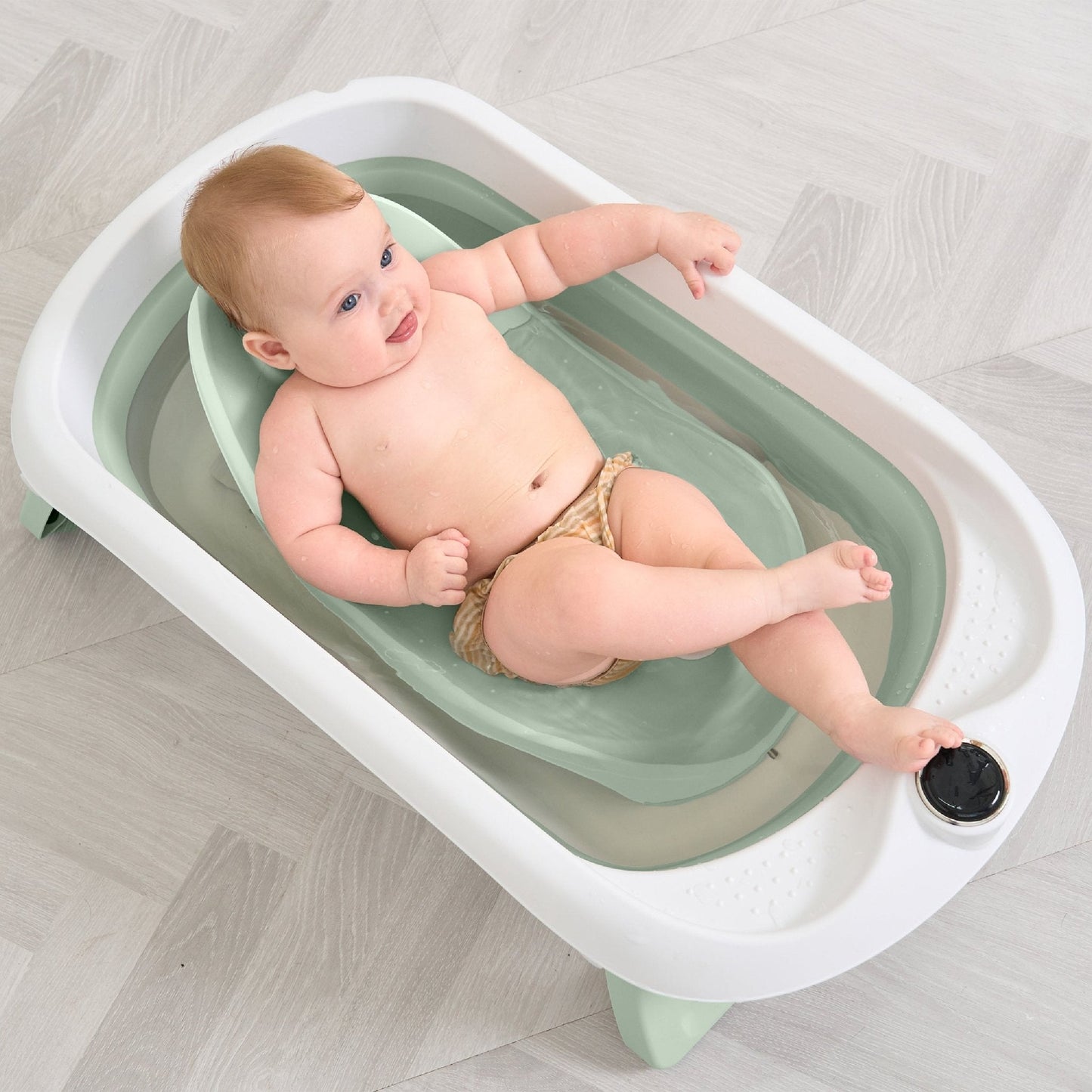 Baignoire bébé pliable sur pied – Transat ou coussin inclus