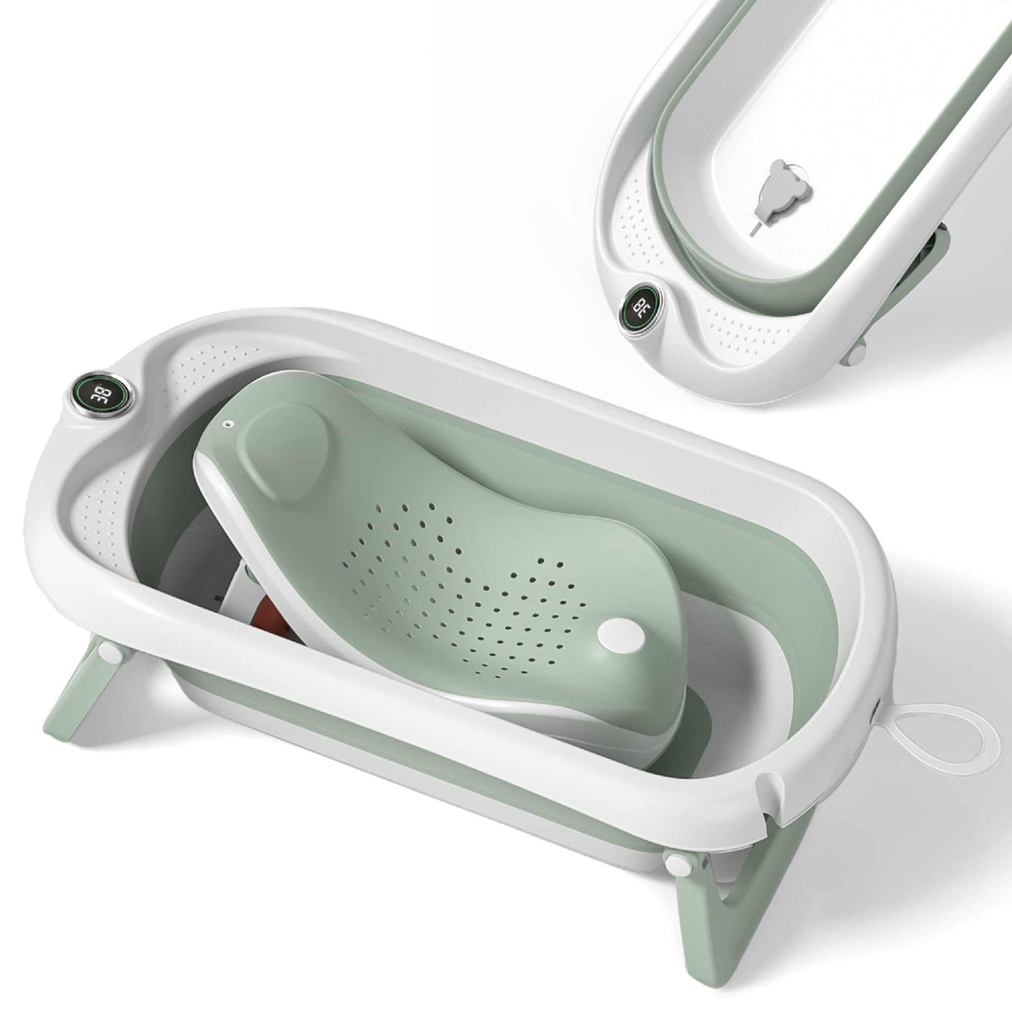 Baignoire bébé pliable - Thermomètre et transat inclus#couleur_green
