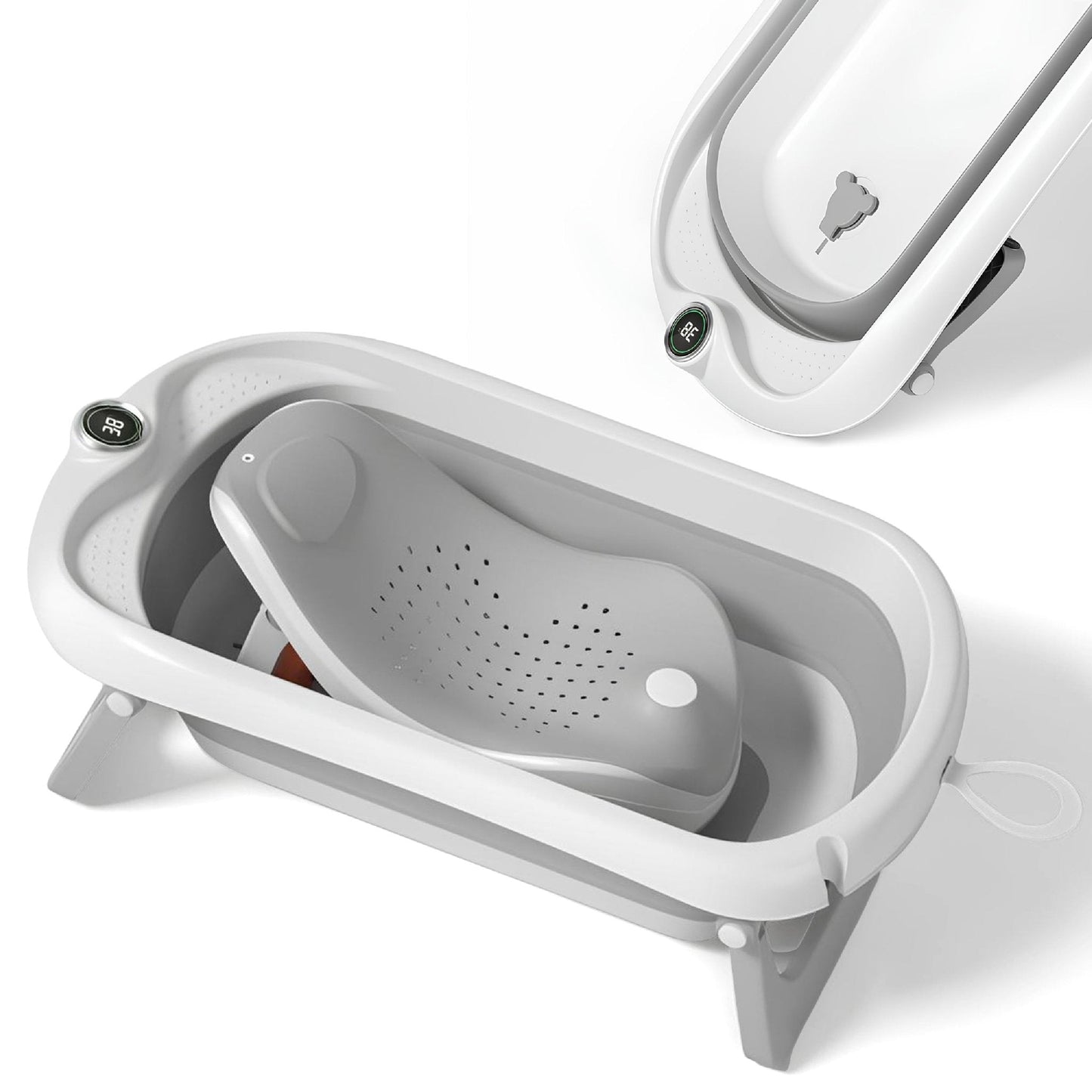 Baignoire bébé pliable - Thermomètre et transat inclus#couleur_grey