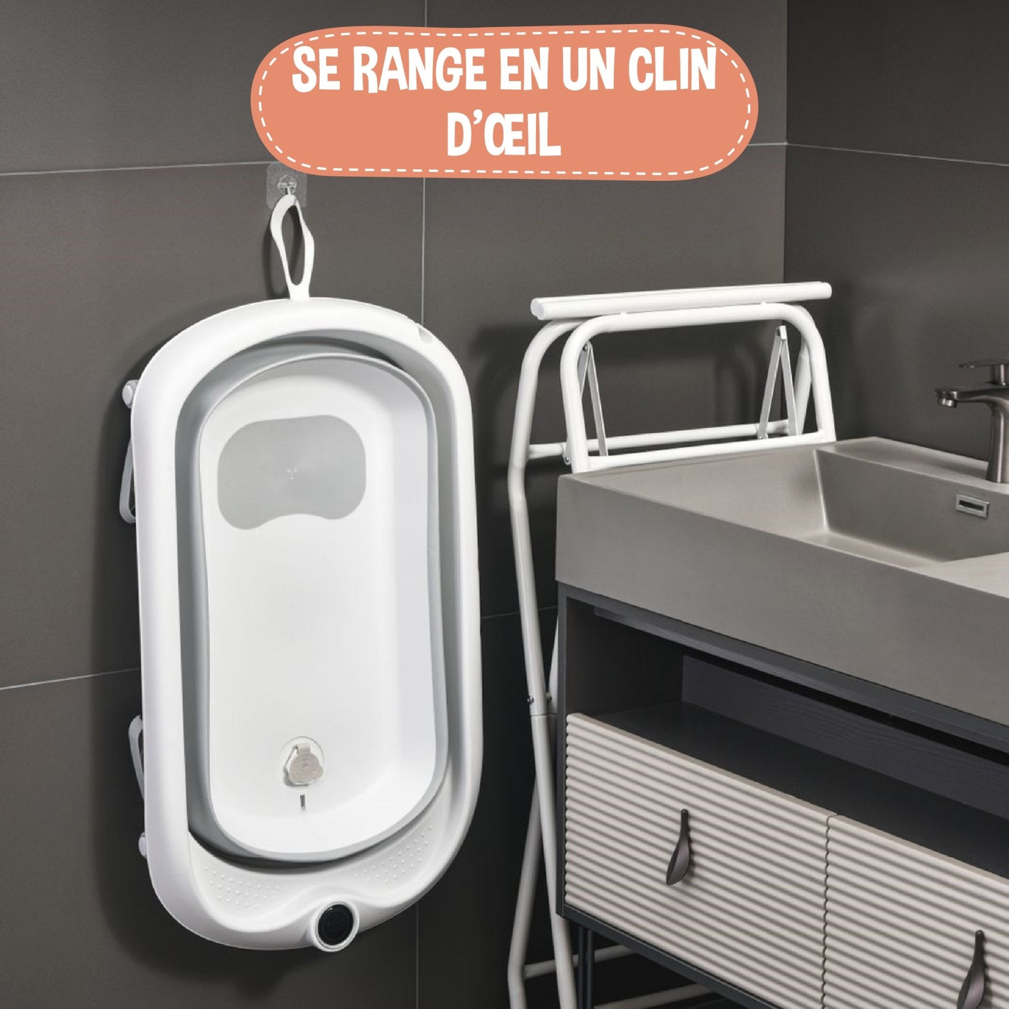 Baignoire bébé pliable avec support et kit de drainage