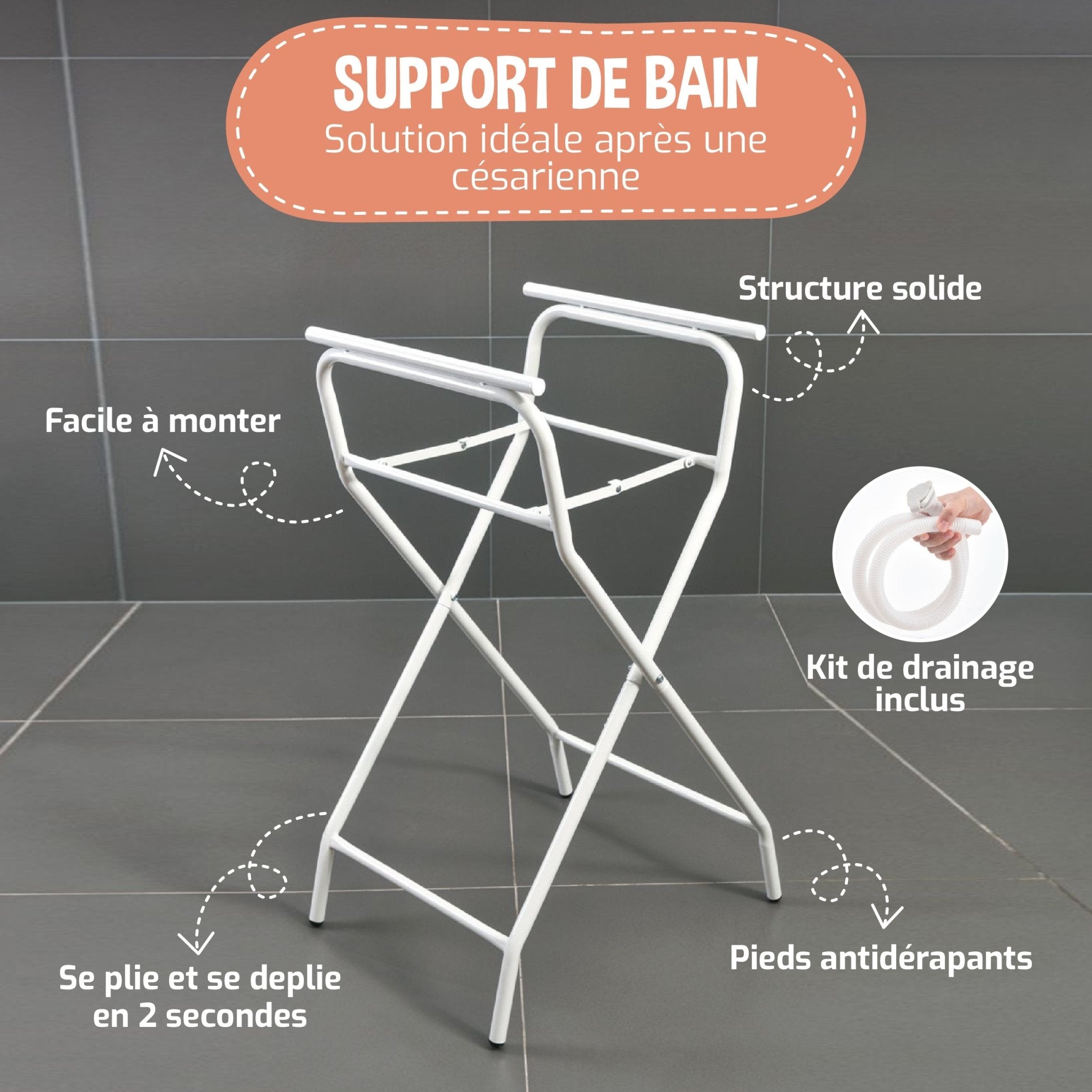 Baignoire bébé pliable avec support et kit de drainage