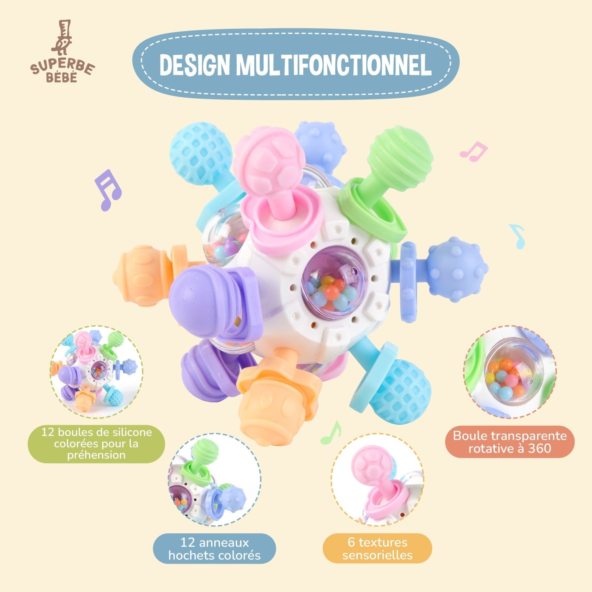 Ball multifonctions | Hochet, préhension et dentition - Jeu d'éveil