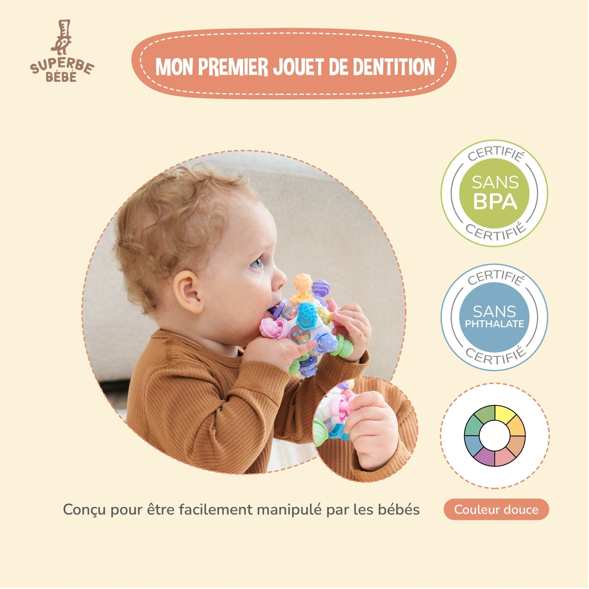 Ball multifonctions | Hochet, préhension et dentition - Jeu d'éveil